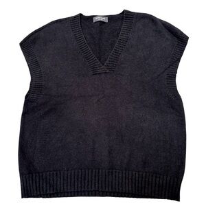 Cecile Wang France Oversized Sweater Vest Knit Academia Cozy Black One Size